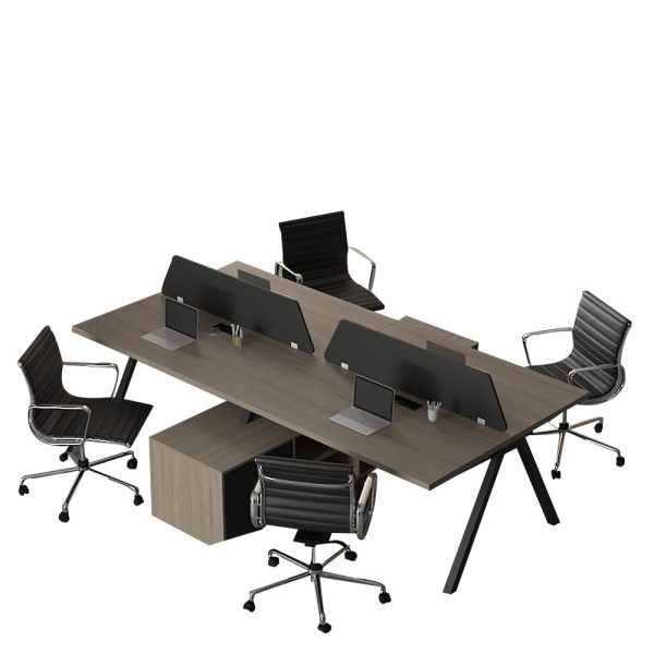 Modern 4-Seater Office Workstation Desk with Black Chairs – Ultimate Designs Ltd