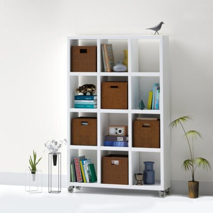 UDL BS-2601 Modern Mobile Book Shelf with 12-grid storage and wheels