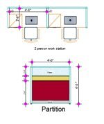 Modern 2 Seater Cubicle Office Desk featuring fabric partition, aluminum frame, and drawer unit for office workspace