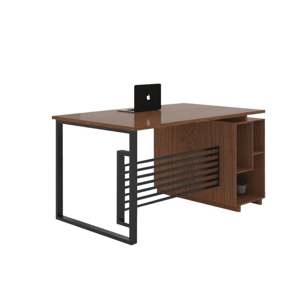 Side angle of UDL MT-509 office manager desk featuring metal frame and melamine board drawers