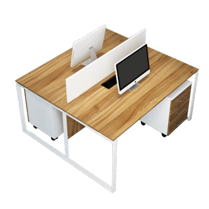 Modern 2 Seater Workstation Desk with Wooden Top and White Divider
