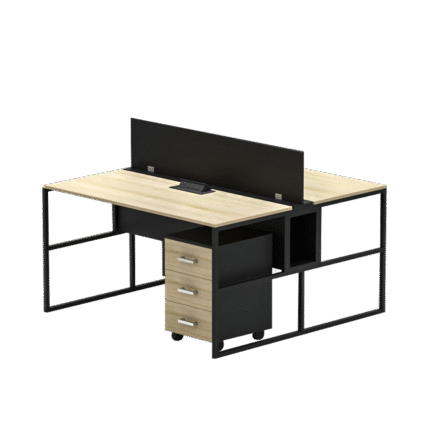 Modern 2-Seater Workstation Desk with Divider and Drawer for Office Use