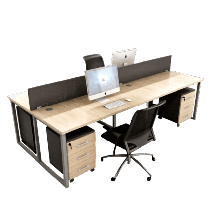 Modern 4-Person Office Workstation Desk with Privacy Panel and Drawer Units