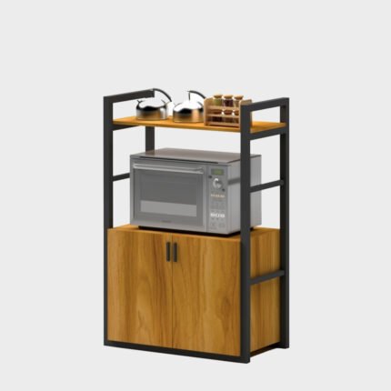 UDL OR-1102 Industrial Laminated Oven Stand with black frame and wood panels