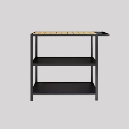 modern metal utility rack with wooden top and multi layer storage shelves for home organization