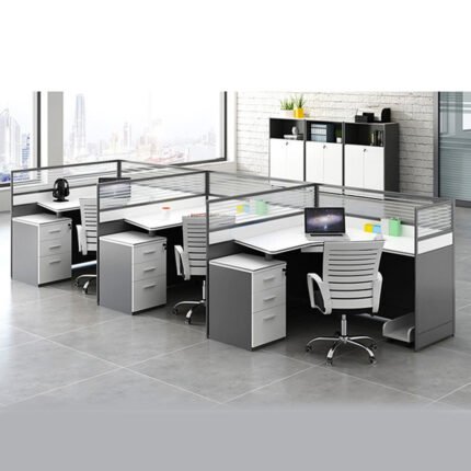 Modern 3 Person Office Desk – Cubic Workstation Table