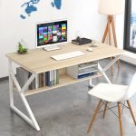 UDL ST-704 Z-shaped modern study desk with integrated under-desk bookshelf and white metal frame