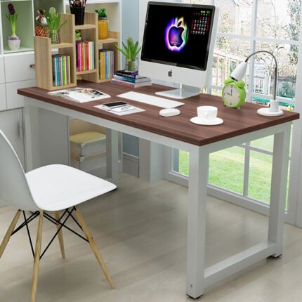 UDL ST-708 Minimalist Modern Study Desk with white metal frame and wood grain top
