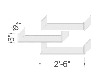 Dimension guide of Floating Wall Shelf UDL SR-2505 showing the laminated board wall-mounted design for stylish storage and decorative display.