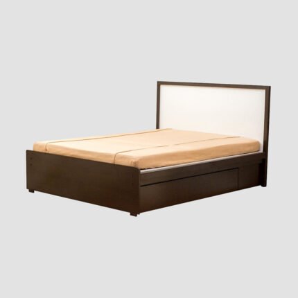 melamine board storage bed with built in drawer, modern low profile bed design for bedroom