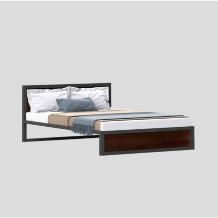 single size bed made with melamine board and metal frame, modern compact bed design for small bedroom