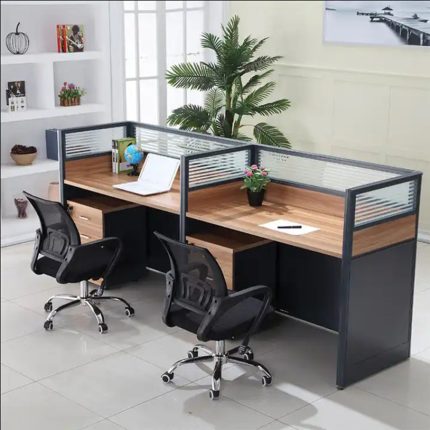 Modern 2 Person Office Workstation Desk with Partition & Storage