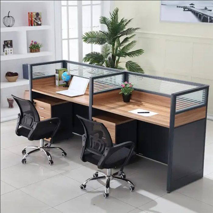 Modern 2 Person Office Workstation Desk with Partition & Storage