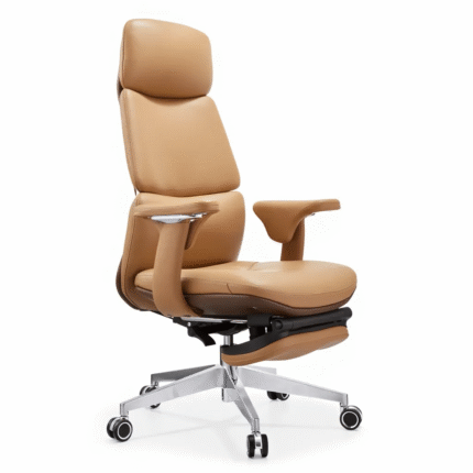 Cloudsit Director Chair UDL-6856A with footrest and ergonomic tan leather design.