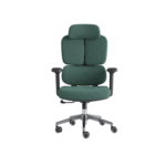 Green luxury director chair with ergonomic padding and chrome legs.