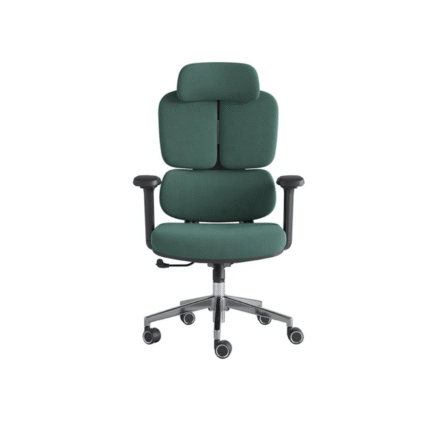 Green luxury director chair with ergonomic padding and chrome legs.