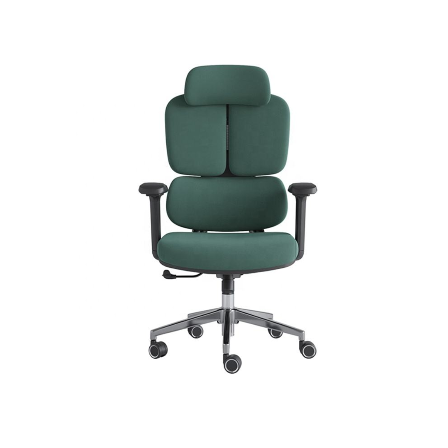 Green luxury director chair with ergonomic padding and chrome legs.