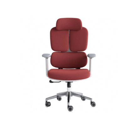 Red executive director chair with high-back support and soft cushioning.
