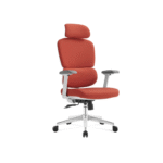 Red luxury director chair with ergonomic cushioning and chrome base.