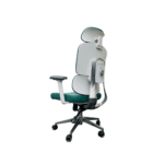 green ergonomic director chair with adjustable armrests and a high-back padded structure.
