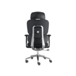Black luxury director chair with ergonomic padding and chrome base.