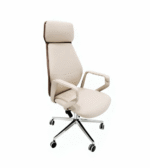 Soft Edge Director Chair UDL-6832A in cream leather with high-back ergonomic design.