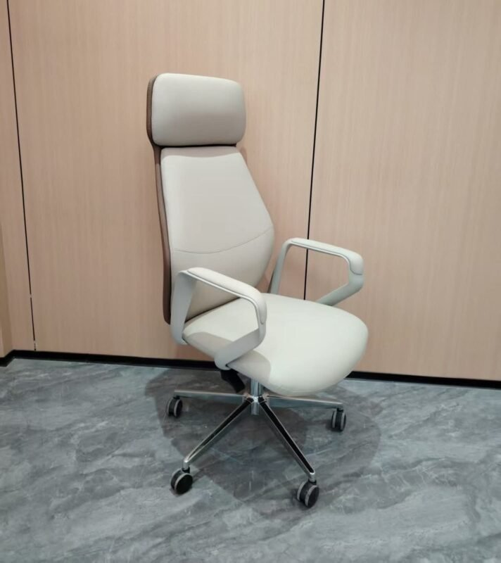 Soft Edge Director Chair UDL-6832A in cream leather with high-back ergonomic design.