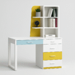 Yellow and white study table with upper bookshelf – UDL ST-12 (4) by Ultimate Designs Ltd.