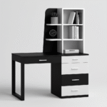 Black study table with top bookshelf and storage drawers – UDL ST-12 (6).