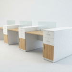 Full view of dual-tone modular workstation for corporate office interiors in Dhaka.