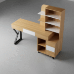 L-shaped natural wood finish desk with white accents | UDL ST-10
