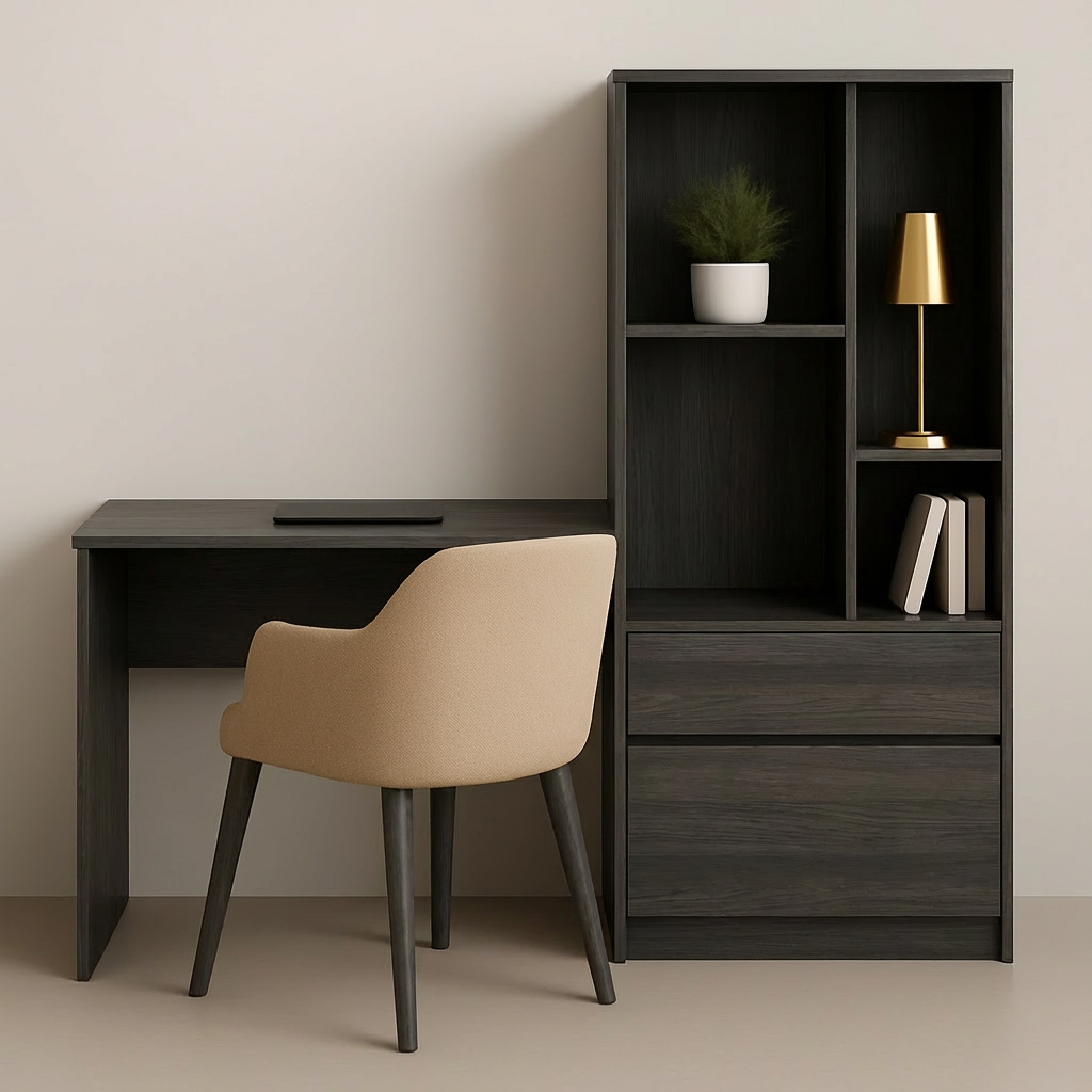 Premium study table with tall bookshelf in dark wood – UDL ST-15