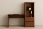 Compact study table in dark wood with side shelf – UDL ST-16