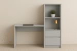 Grey minimalist desk with integrated shelving unit | UDL ST-16