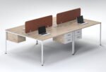 Light Oak 4-Person Office Desk with Terracotta Privacy Screen