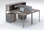 Dark Wood 2-Person Office Desk with Built-in Storage Cabinet