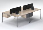 Minimalist Light Wood 4-Seater Workstation with Black Screen