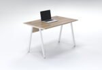 Natural wood desk with grey side storage
