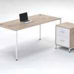 Natural wood texture working table with white drawer unit | UDL WT-1300
