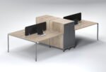 Light oak finish 4-person office workstation with slate grey vertical storage.