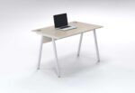 Grey frame office table with light wood top