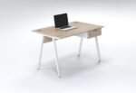 Natural wood finish desk with white drawer unit