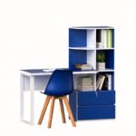 Blue study table with bookshelf and chair for kids and students
