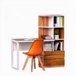 Study table with bookshelf and orange chair for modern home