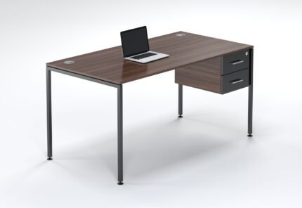 Black frame executive desk with dark wood top