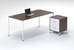Dark wood working table with white frame and 2-drawer pedestal | UDL WT-1300-4