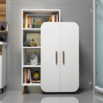 Contemporary bookshelf cabinet with closed doors and storage shelves