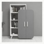 Minimalist storage cabinet with smooth finish doors and shelves