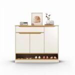 UDL SR-2814 Modern Minimalist Shoe Cabinet with cream white drawers and open shelf