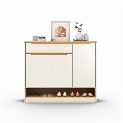 UDL SR-2814 Modern Minimalist Shoe Cabinet with cream white drawers and open shelf